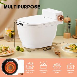 Toilet Slow Cooker, Portable Hot Pot Adjustable Temp, Mini Multifunctional Toilet Shaped Rice Cooker, Nonstick,1.8L All-in-One Funny Rice Cooker