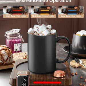 Mug Warmer, 40W Coffee Mug Warmer for Desk with Temperature Display, 1-12Hrs Auto Off/ON, Smart Coffee Cup Warmer with Anti-Scalding Silicone, Beverage Warmer for Coffee, Milk, Tea, Candle (Wood)