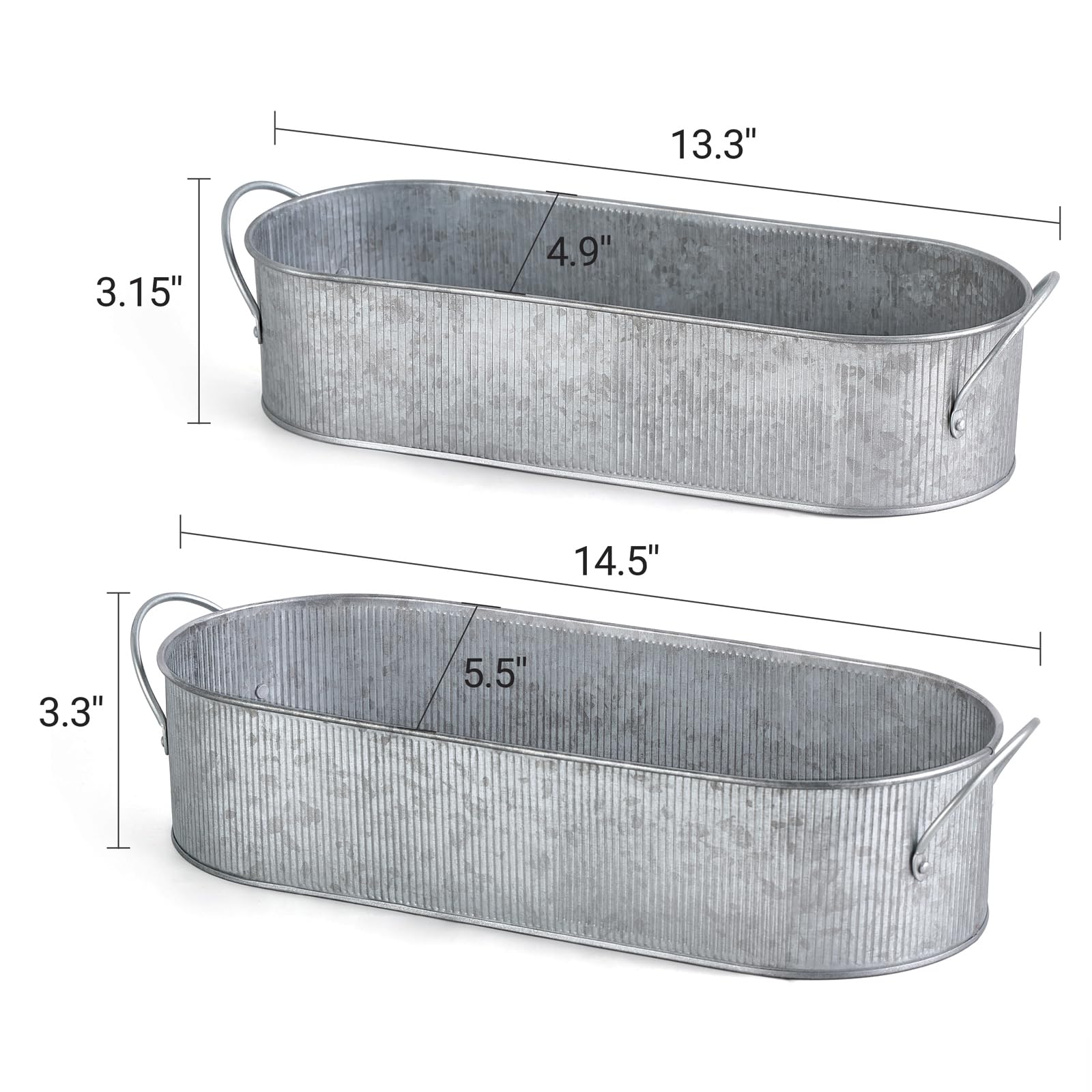 Mkono Metal Storage Basket for Toilet Tank Top Bathroom Decor, Galvanized Tray with Handle for Shelves, Farmhouse Toilet Paper Holder Organizing Bin Box for Countertop Living Room, Set of 2, Silver