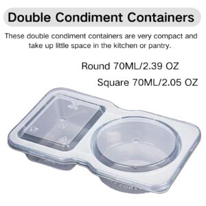 Uioecn 5PCS Double Compartment Condiment Container,Double Compartment Condiment Container with Lids, 2 Compartment Snack Containers, Portable Reusable Sauce Containers