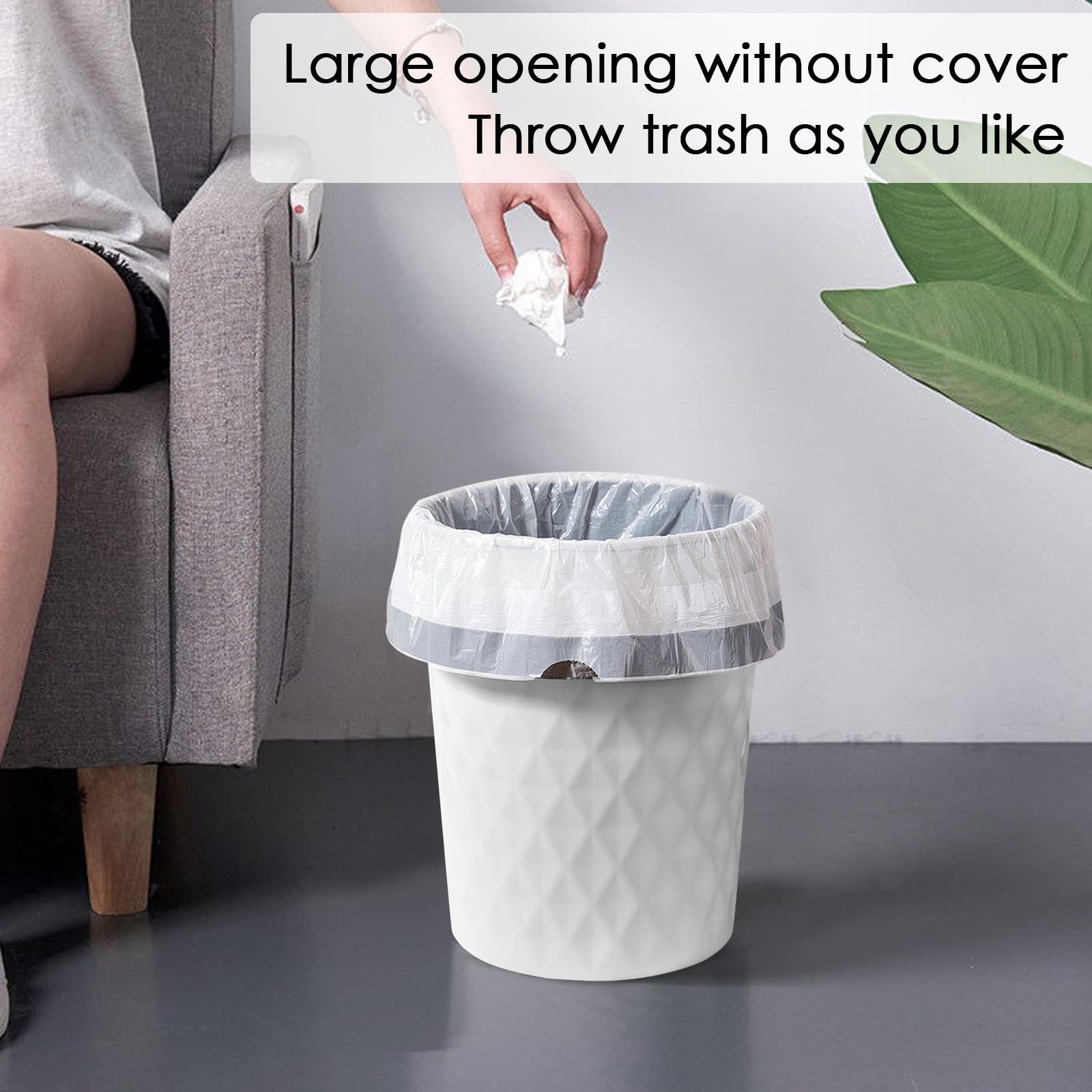 YGJT Bathroom Trash Can, 3 Pack 1.8 Gallons Small Trash Can with Trash Bags, Round Bathroom Garbage Can Waste Basket, Plastic Trash Bin for Dorm, Bedroom, Kitchen, Office, Study, Compact Spaces(White)