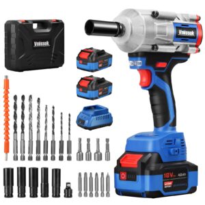 vniissok cordless impact wrench, 1000n.m(740ft-lbs) high torque brushless impact gun with 2 x 4.0ah batteries, electric impact driver for car tires truck mower