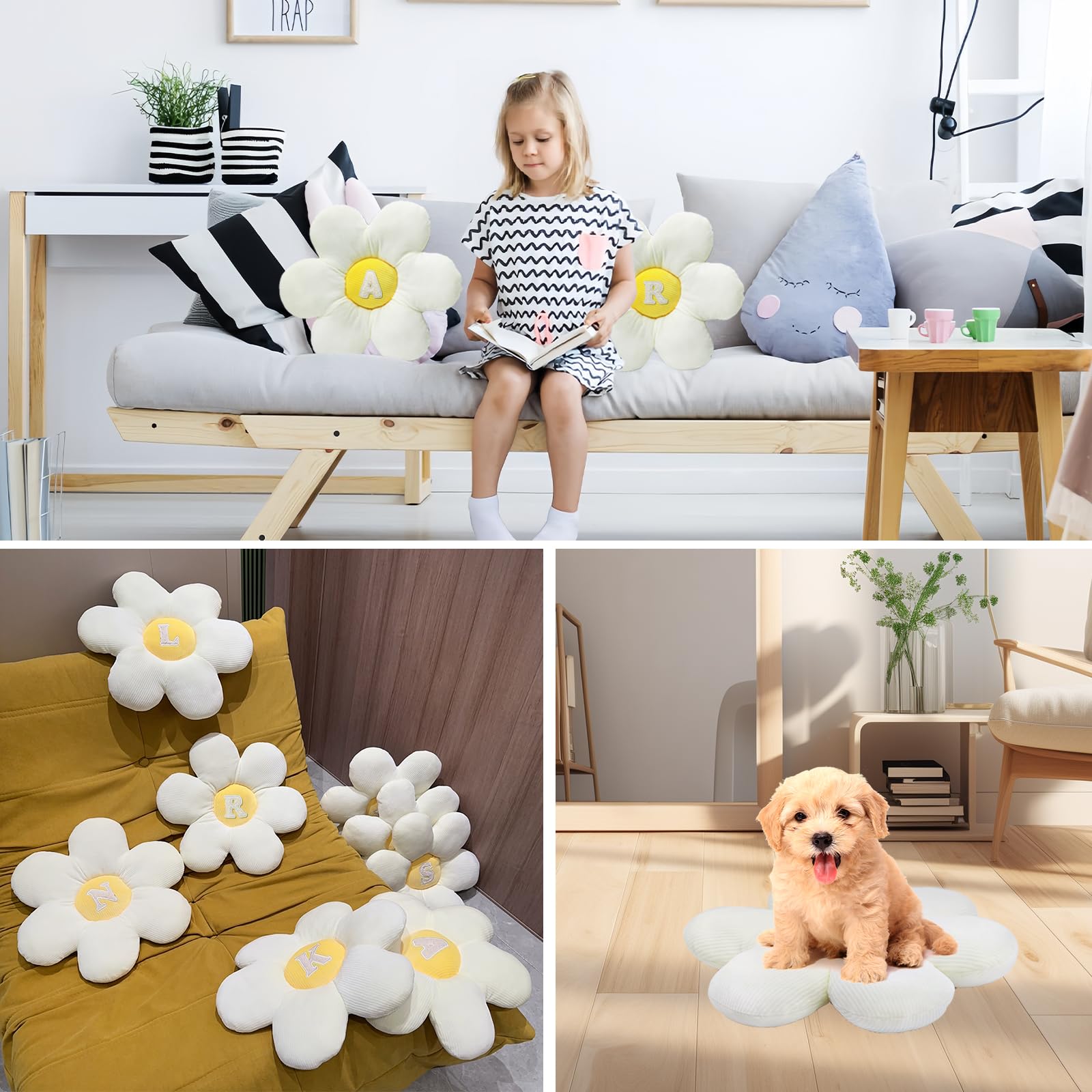 gjulrfu Letter Flower Pillow, 15in Daisy Pillow Flower Shaped Throw Pillow, Cute Daisy Flower Pillow Flower Seating Cushions for Adults Kids Home Bedroom Sofa Chair Couch Decor (R)