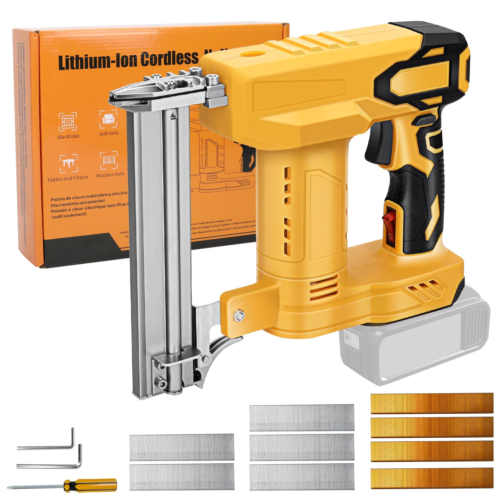 Cordless 18 Gauge Brad Nailer for Dewalt 20V Max Battery, 2 in 1 Electric Stapler Nailer with 500 Nails and 500 Staples, Dual Protection Design, for Home Improvement, Woodworking (No Battery)