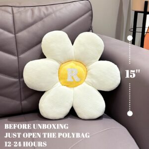 gjulrfu Letter Flower Pillow, 15in Daisy Pillow Flower Shaped Throw Pillow, Cute Daisy Flower Pillow Flower Seating Cushions for Adults Kids Home Bedroom Sofa Chair Couch Decor (R)