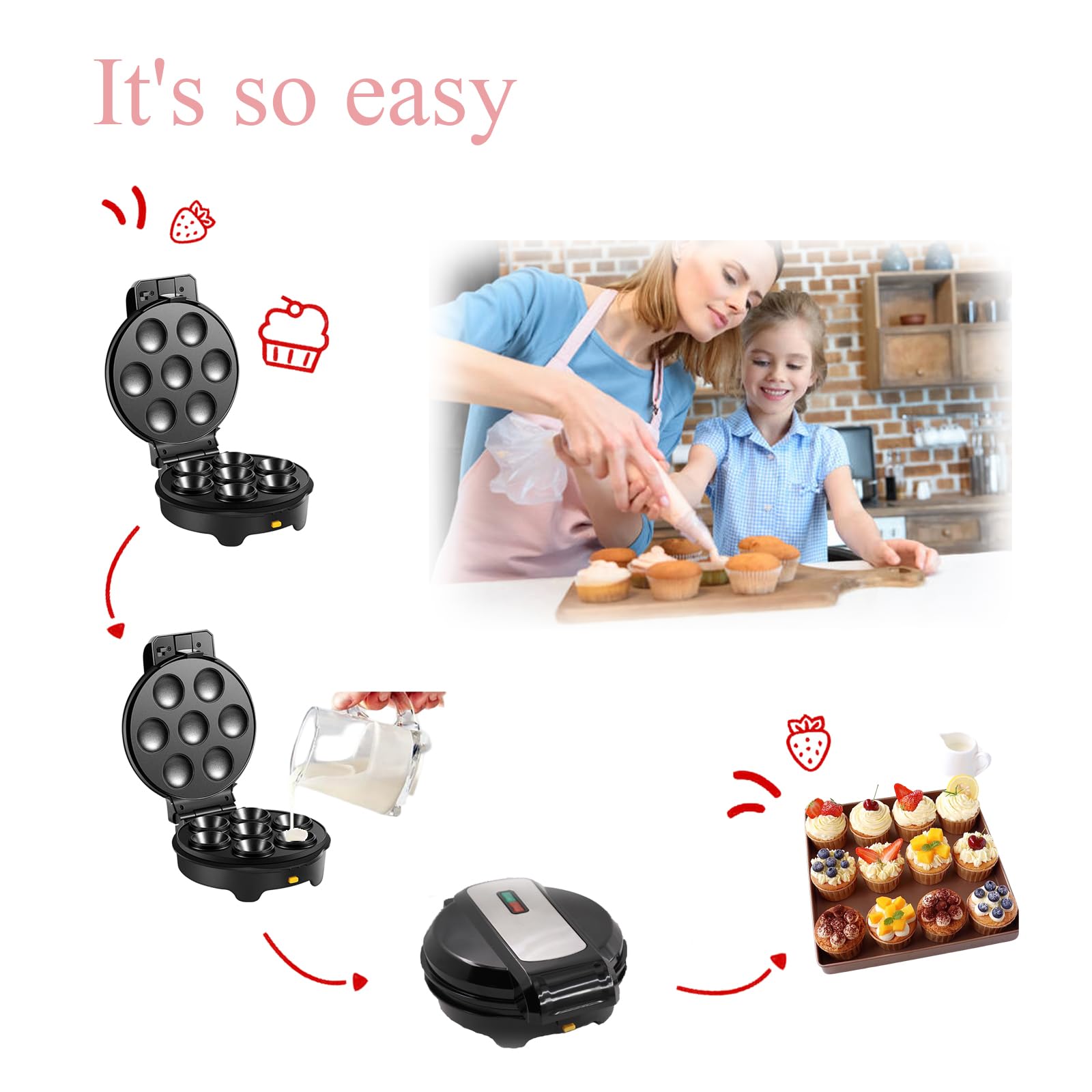 5-IN-1 Mini Pancakes Maker Machine, Mini Donut Maker, Mini Waffle Maker, Meatball Machine, Cup Cake Maker Machine For Home, Cake Maker with Non-stick Surface for Suitable As a Christmas Gift