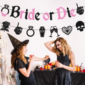 Bride or Die Banner Halloween Bachelorette Party Decorations Rip Single Life Banner Bachelorette Backdrop Death Theme Bridal Shower Wedding Engagement Party Supplies