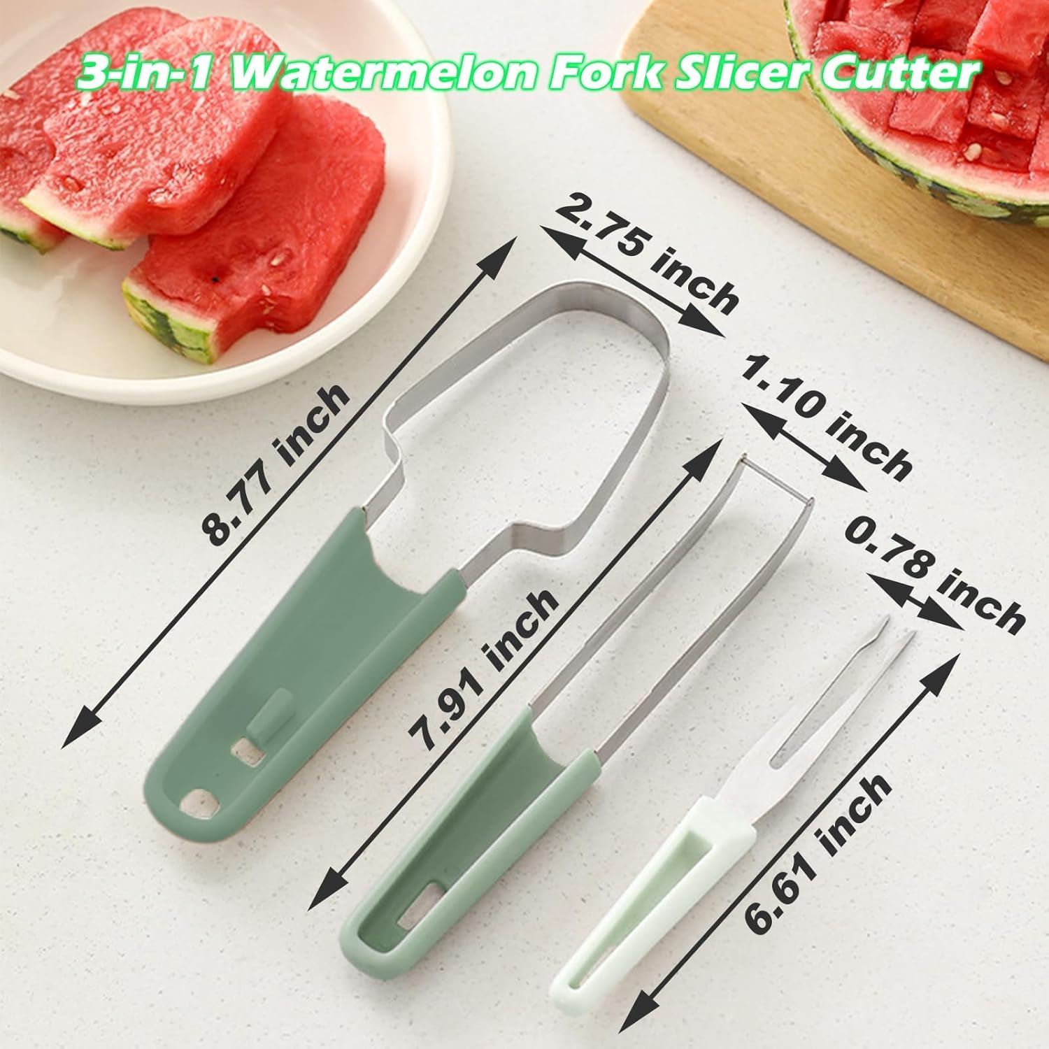 LP&MA-Watermelon Cutter Slicer, 3-in-1 Watermelon Cutter Slicer Tool, Stainless Steel Watermelon Popsicle Cutter Watermelon Fork Slicer Cutter Melon Cutter Watermelon Knife Fruit Cutter