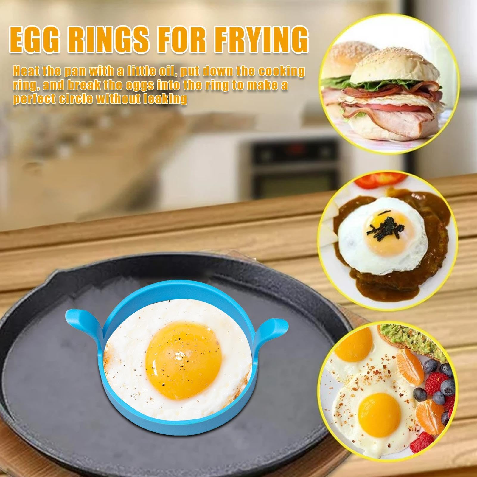 Silicone Egg Molds - Silicone Egg Frying Ring | Round Fried Egg Moulds | Non Stick Fried Egg Ring | Egg Ring With dua-l Handles| Double-Eared Silicone Egg Pancake Mold For Frying Eggs