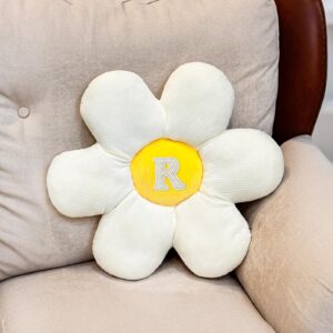 gjulrfu letter flower pillow, 15in daisy pillow flower shaped throw pillow, cute daisy flower pillow flower seating cushions for adults kids home bedroom sofa chair couch decor (r)