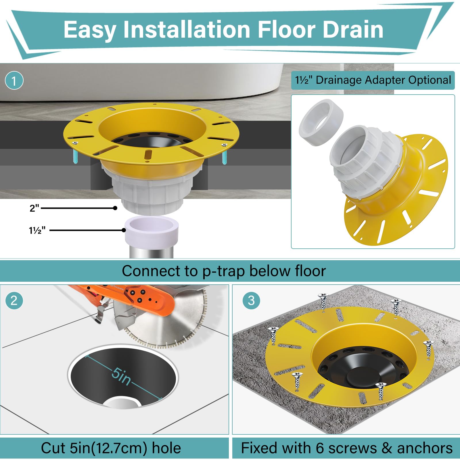 Drain for Freestanding Bathtub, Durable Free Standing Tub Drain Kit, Easy Installation, Leak-Proof, Free Standing Bathtub Drains with ABS Adapter-Compatible with Freestanding/Floor Mounted Bathtub