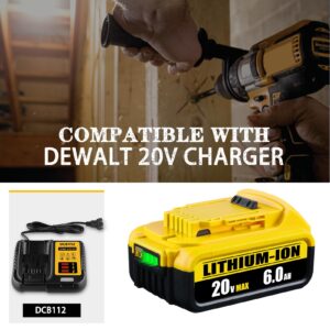 DCB200 6.0Ah 2Pack Battery Replacement for Dewalt 20V Max Battery Lithium Ion Compatible with Dewalt Battery DCB204 DCB206 DCB201 DCB203 DCD DCF DCG Series Cordless Power Tools