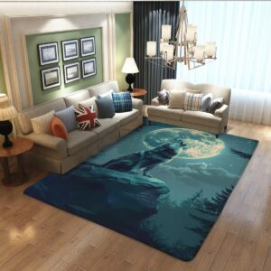 Kroveiu Wolf Theme Rugs for Home use, Super Soft Non-Slip Washable Rugs, Howling Moon Wolf Rugs at Night Wolf Series Rugs, Wolf Rugs can be Used in Living Room Bedroom boy Gifts 24x36inch