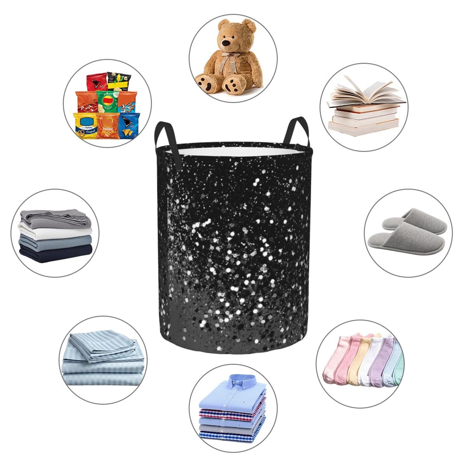 Laundry Basket Dark Gray Black Lady Glitter Collapsible Laundry Hamper With Handle Foldable Lightweight Clothes Storage Basket For Bathroom Bedroom College Dorms Small