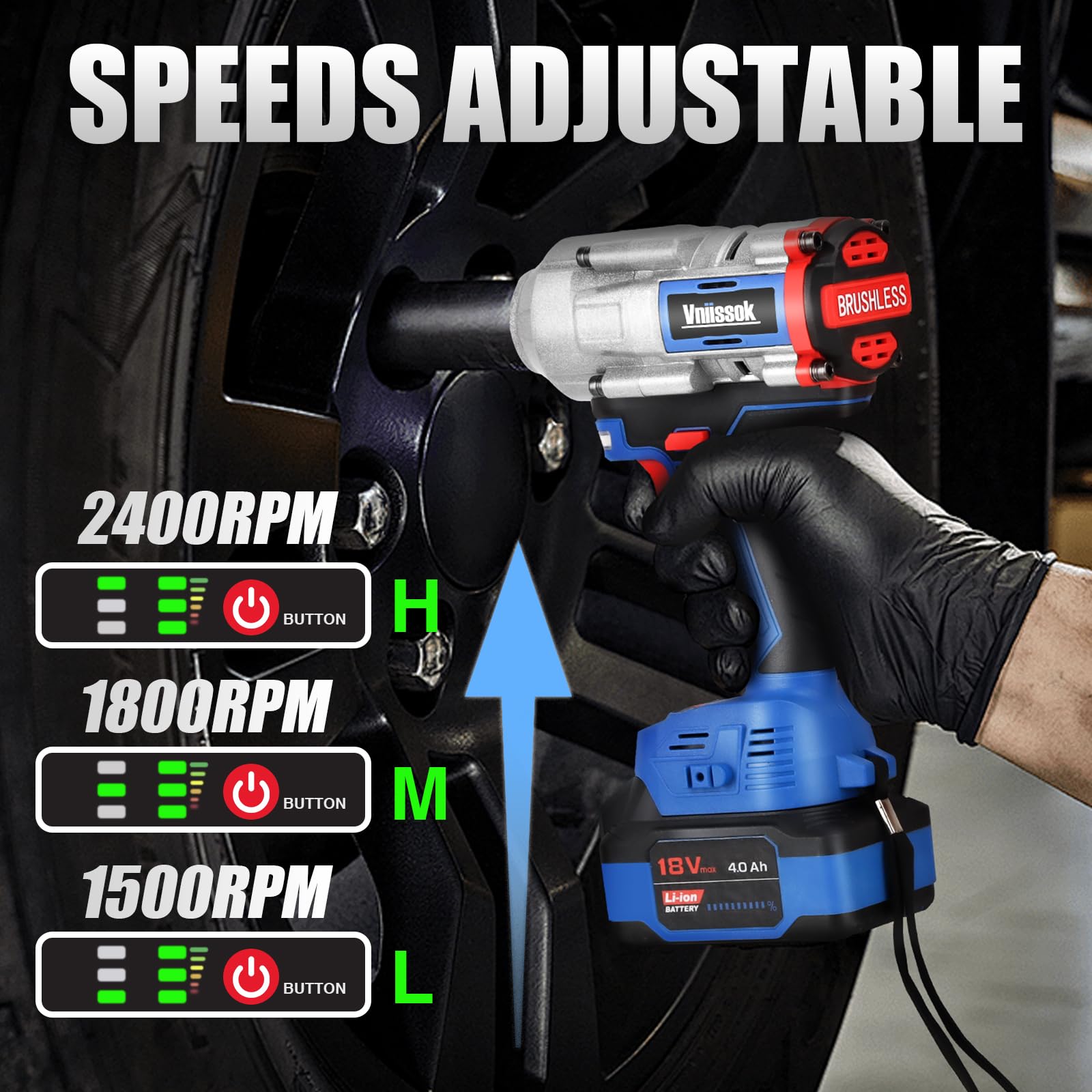 Vniissok Cordless Impact Wrench, 1000N.m(740ft-lbs) High Torque Brushless Impact Gun with 2 x 4.0Ah Batteries, Electric Impact Driver for Car Tires Truck Mower