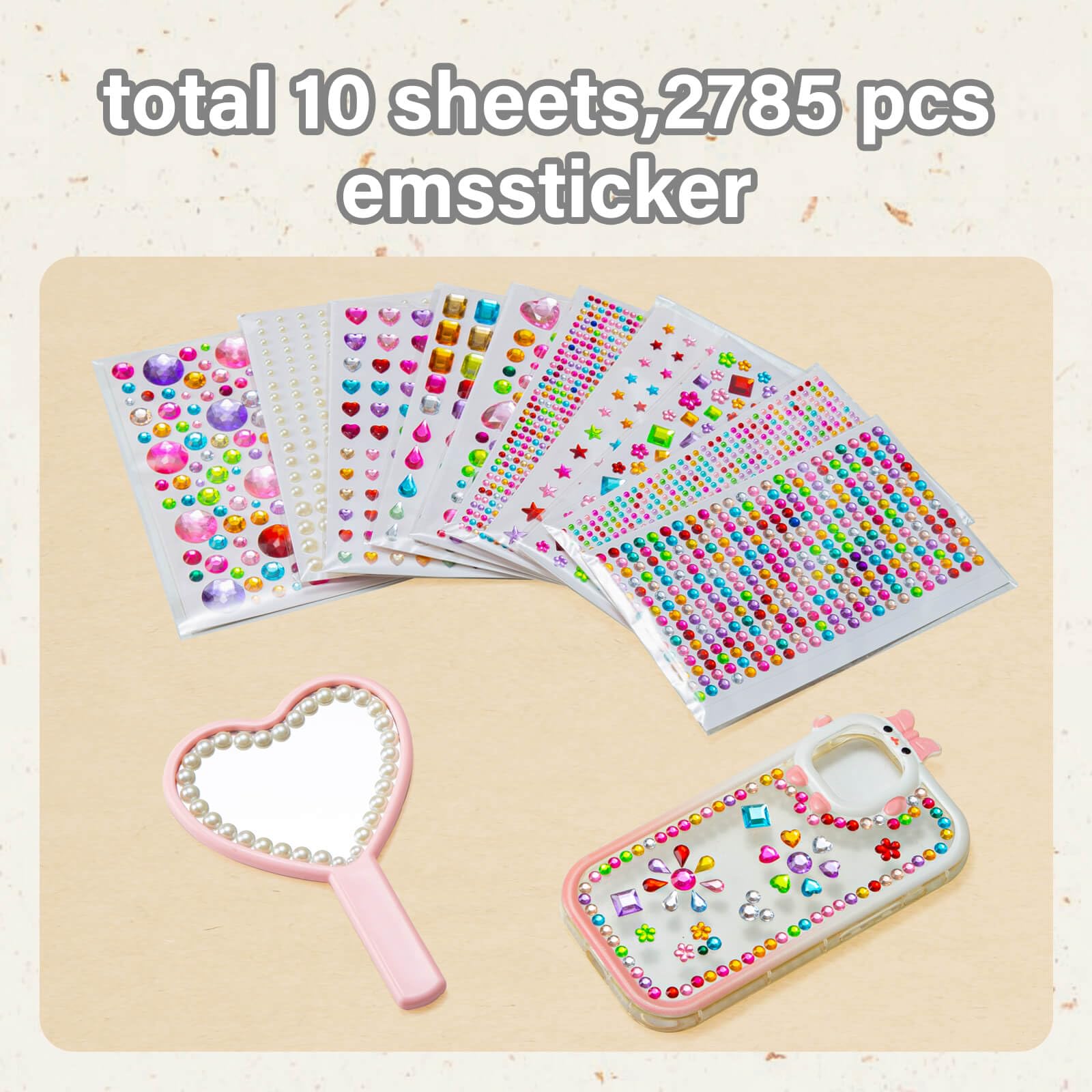 2774PCS Gem Stickers, Self Adhesive Gems for Crafts, Acrylic Bling Heart Stickers, Jewel Stickers Crafts self Adhesive, Assorted Shapes Jewels Rhinestones Stickers, Craft Supplies for Kids