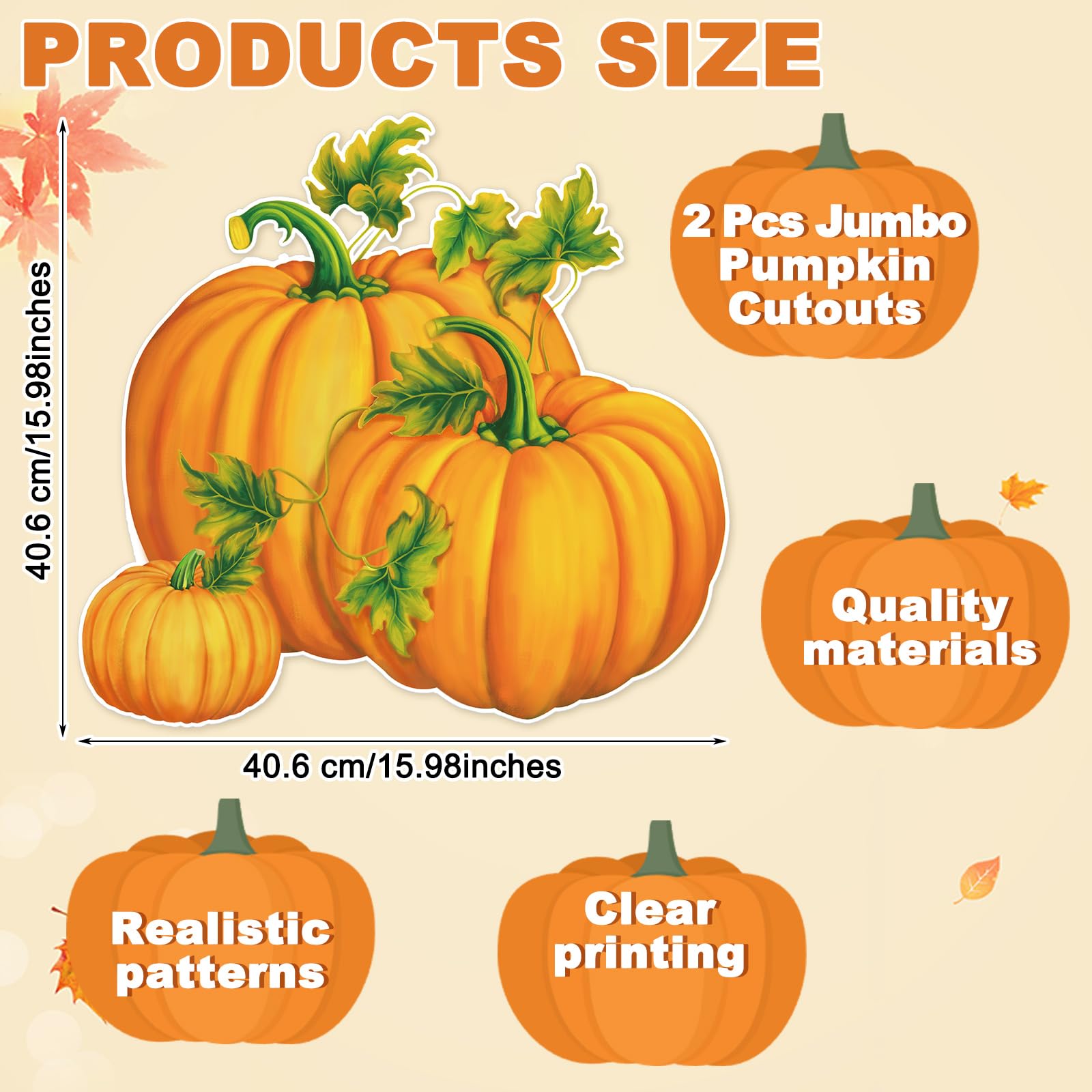 Watersay 2 Pcs Jumbo Pumpkin Cutouts Harvest Party Thanksgiving Wall Decoration Fall Pumpkin Classroom Decoration Large Pumpkin Cut Out Autumn Classroom Decor for Halloween Fall Party Supply