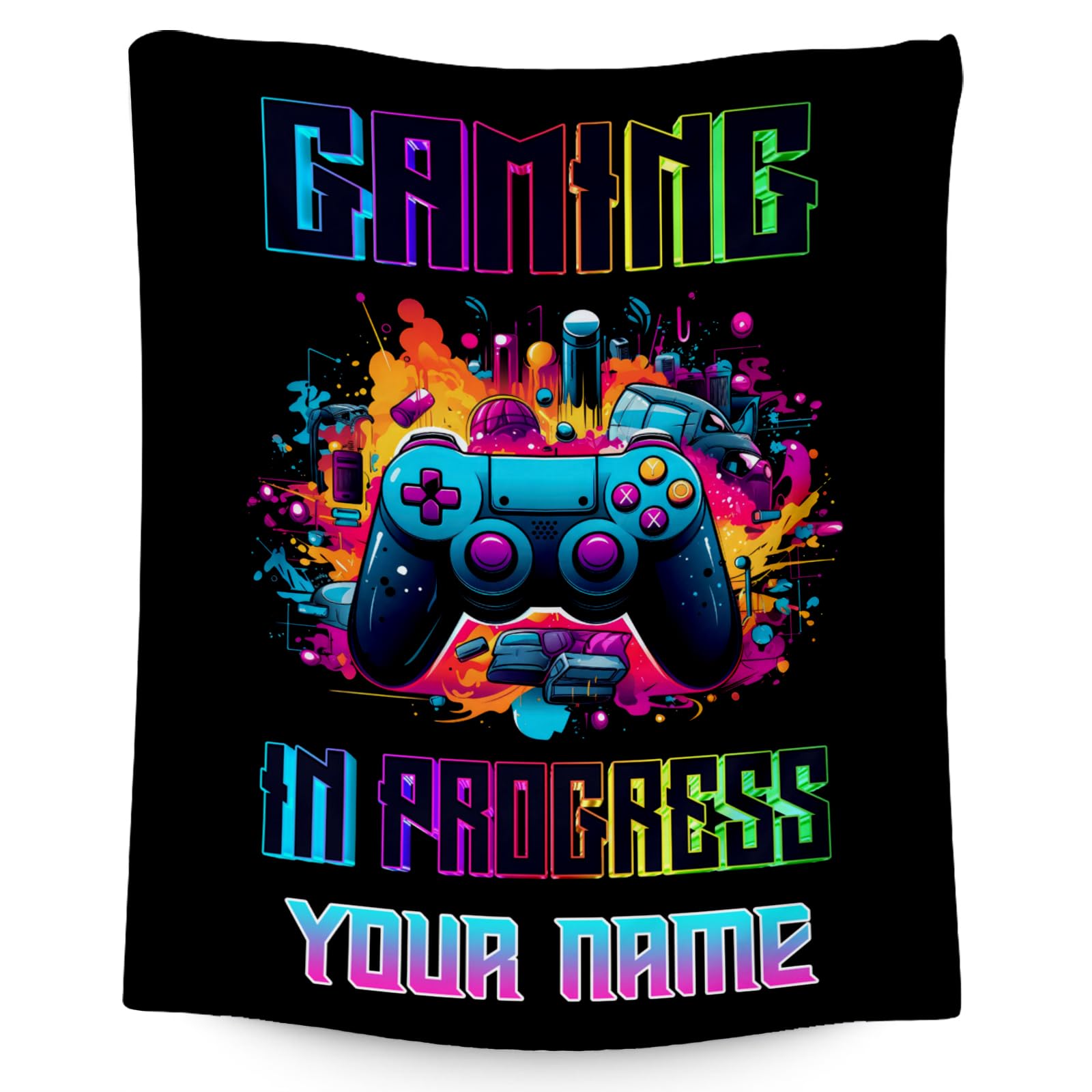 Custom Gaming Blanket - 40x50 Inches Cool Throw Blanket for Boys, Girls - Black Soft Fuzzy Blankets for Couch, Sofa & Office