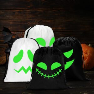 32 Pcs Halloween Treat Bags Set with 16Pcs Halloween Glow in The Dark Ghost Trick or Treat Bag for Ghost Candy Drawstring Backpack Bags and 16Pcs Halloween Glow Silicone Bracelets for Party Supplies