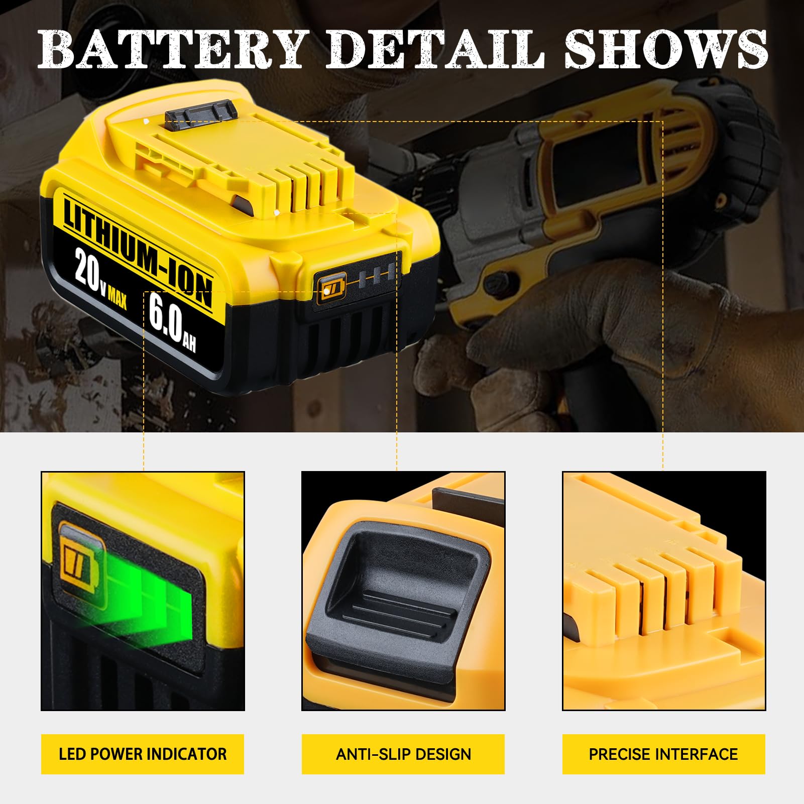 DCB200 6.0Ah 2Pack Battery Replacement for Dewalt 20V Max Battery Lithium Ion Compatible with Dewalt Battery DCB204 DCB206 DCB201 DCB203 DCD DCF DCG Series Cordless Power Tools