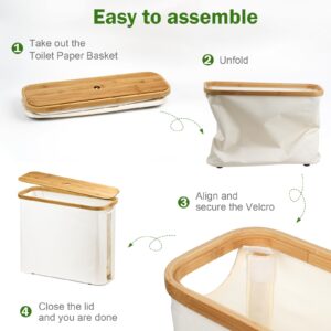 Toilet Paper Basket, Bamboo Toilet Paper Storage - The Ultimate Bathroom Organizer with Bamboo Lid, Large Toilet Paper Holder for up to 9 Mega Rolls, Toilet Paper Storage Cabinet for Bathroom