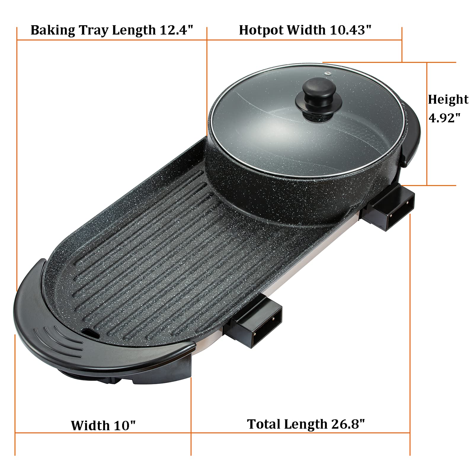 TECSPACE 2 in 1 Smokeless Hot Pot with Grill 2200W, 36.2"Length, 3.2 Qts.Korean BBQ Grill Pan Shabu Shabu Hot Pot with Divider, Dual Temperature Control, Suitable for 2-12 People for Family Party