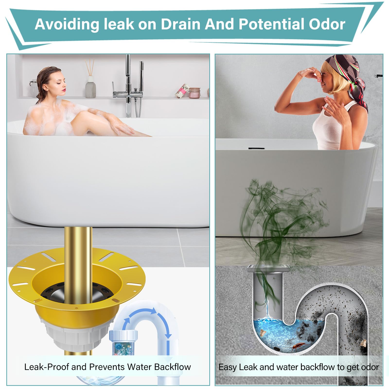 Drain for Freestanding Bathtub, Durable Free Standing Tub Drain Kit, Easy Installation, Leak-Proof, Free Standing Bathtub Drains with ABS Adapter-Compatible with Freestanding/Floor Mounted Bathtub