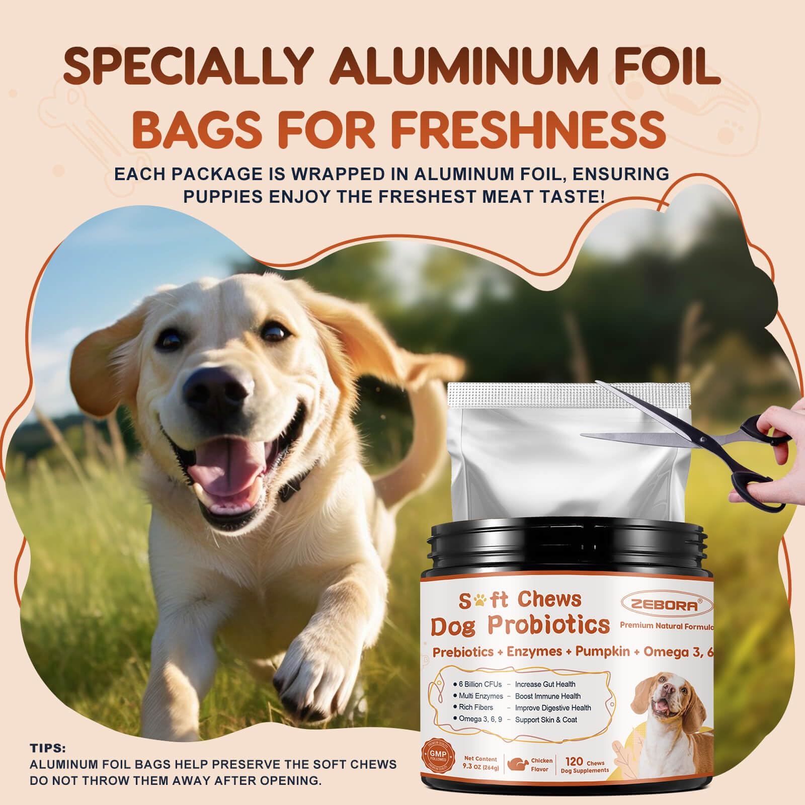 Probiotics for Dogs, Dog Probiotics for Digestive Health, Plus Pumpkin and Fish Oil, for Gut & Itchy, 102 Soft Chews