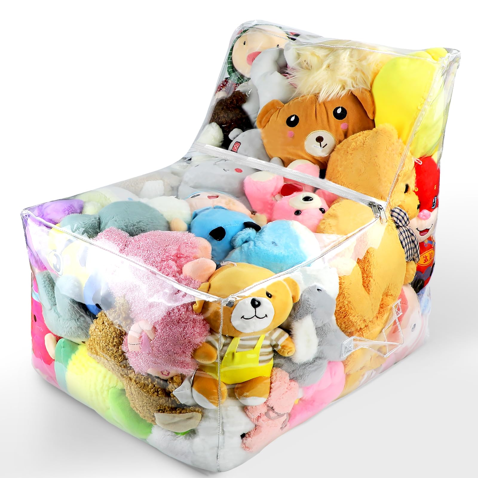 Clear Stuffed Animal Storage, Large Stuffed Animal Bean Bag Chair Cover for Kids, Waterproof PVC Plush Toys Storage Creative Stuffable Zipper Bean Bag for Organizing Bedroom & Nursery