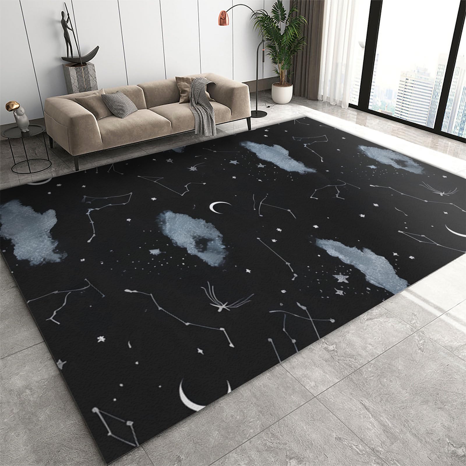 Astronomy Constellations Area Rug, Black Background Indoor Non Slip Kids Rugs, Low Pile Foldable Home Decor Carpet for Living Room Bedroom Children's Room Dormitory Floor Mat - 2 ft x 3 ft