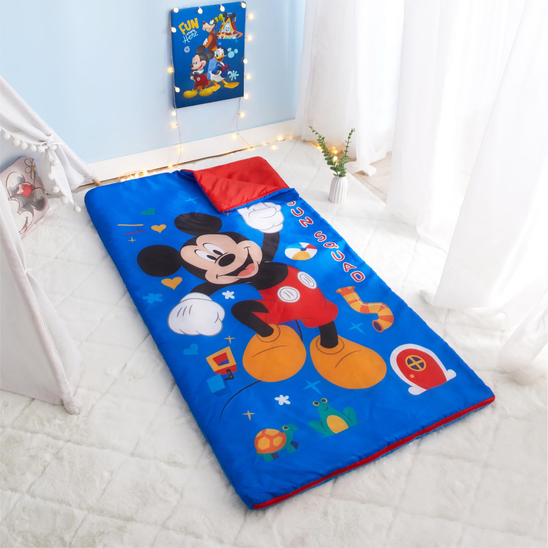 Disney Mickey Mouse 2 Piece Slumber Set with Sling Bag and Sleeping Bag, 54"x30"