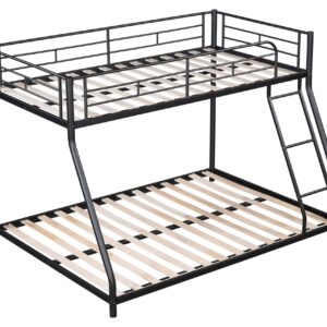 PVWIIK Bunk Beds Twin Over Full Size for Teens Adults Dorm Bedroom Guest Room,Heavy Duty Bunk Beds with Ladder and Full Length Guardrail,No Box Spring Needed, Black