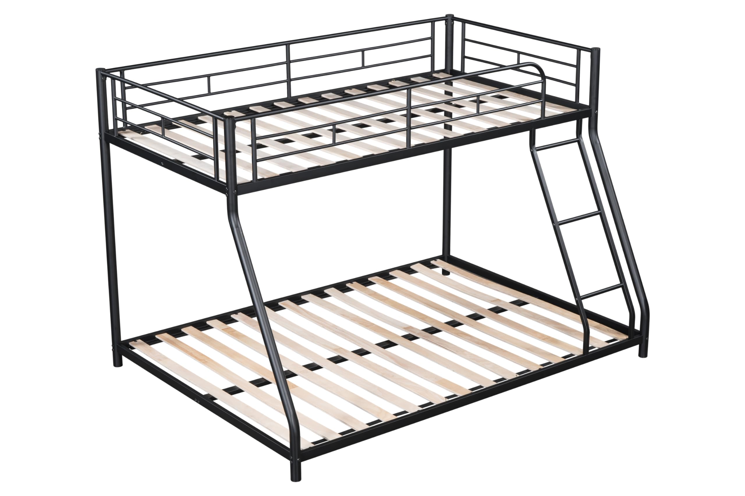 PVWIIK Bunk Beds Twin Over Full Size for Teens Adults Dorm Bedroom Guest Room,Heavy Duty Bunk Beds with Ladder and Full Length Guardrail,No Box Spring Needed, Black