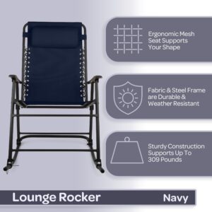 Lavish Home Rocking Chair Outdoor Furniture - Folding Chair Rocker with Adjustable Pillow - Camping, Front Porch, or Patio Furniture (Navy)