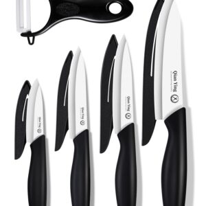 Ceramic Knife Set for Kitchen with Sheath: Sharp Blade Fruit Cutting Knives with Cover Clean Cut Edge Black Handle