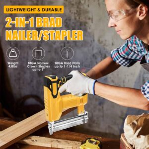 Cordless 18 Gauge Brad Nailer for Dewalt 20V Max Battery, 2 in 1 Electric Stapler Nailer with 500 Nails and 500 Staples, Dual Protection Design, for Home Improvement, Woodworking (No Battery)