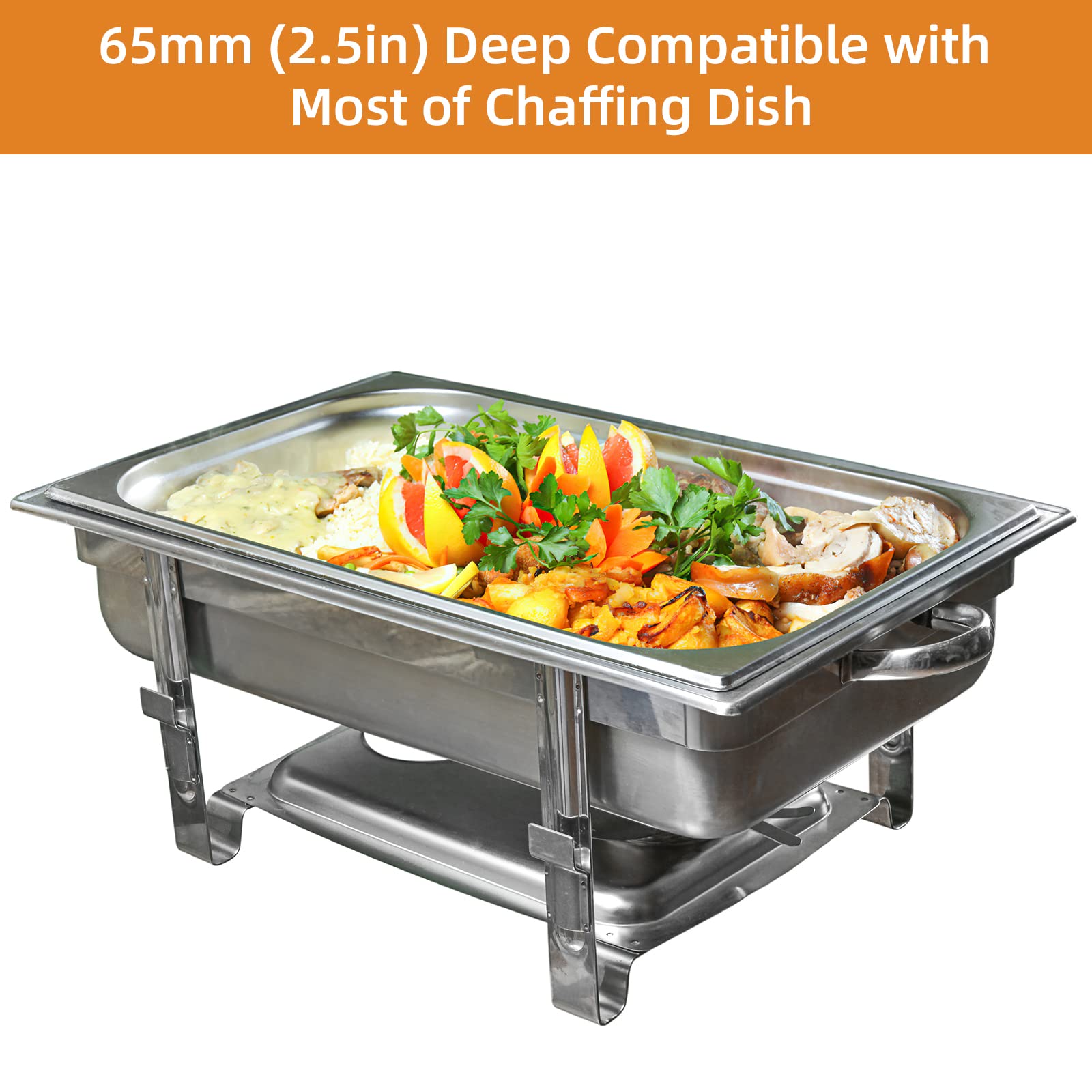 SPORTY&FIT 6 Pack Full Size Hotel Pan Commercial, Catering Pans [NSF Certified][with Lid] 2.5 Inch Deep Commercial Stainless Steel Anti-Jamming Steam Table Pan