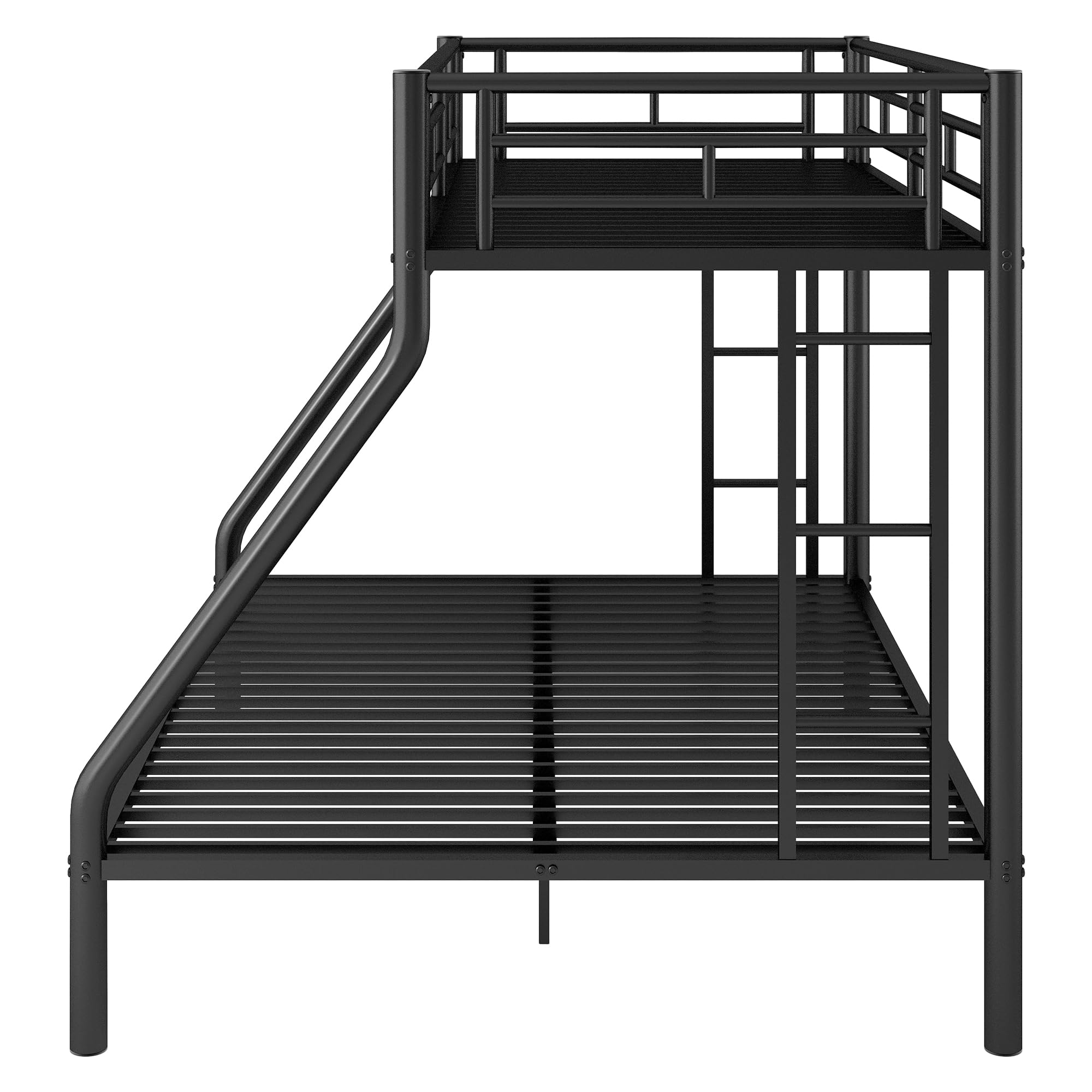 Twin XL Over Queen Bunk Bed for Boys/Girls/Teens/Adults, Heavy-Duty Metal Bunk Beds Frame with 2 Ladders & High Guardrails, Under Bed Storage Space, Noise Reduced, No Box Spring Needed,Black