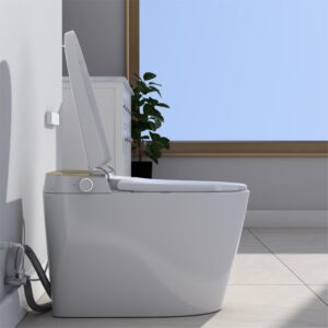 Luxury One Piece Smart Toilet with Bidet Built in Heated Seat Automatic Flush Warm Water Sprayer and Dryer White Modern Contemporary Transitional Ceramic Metal