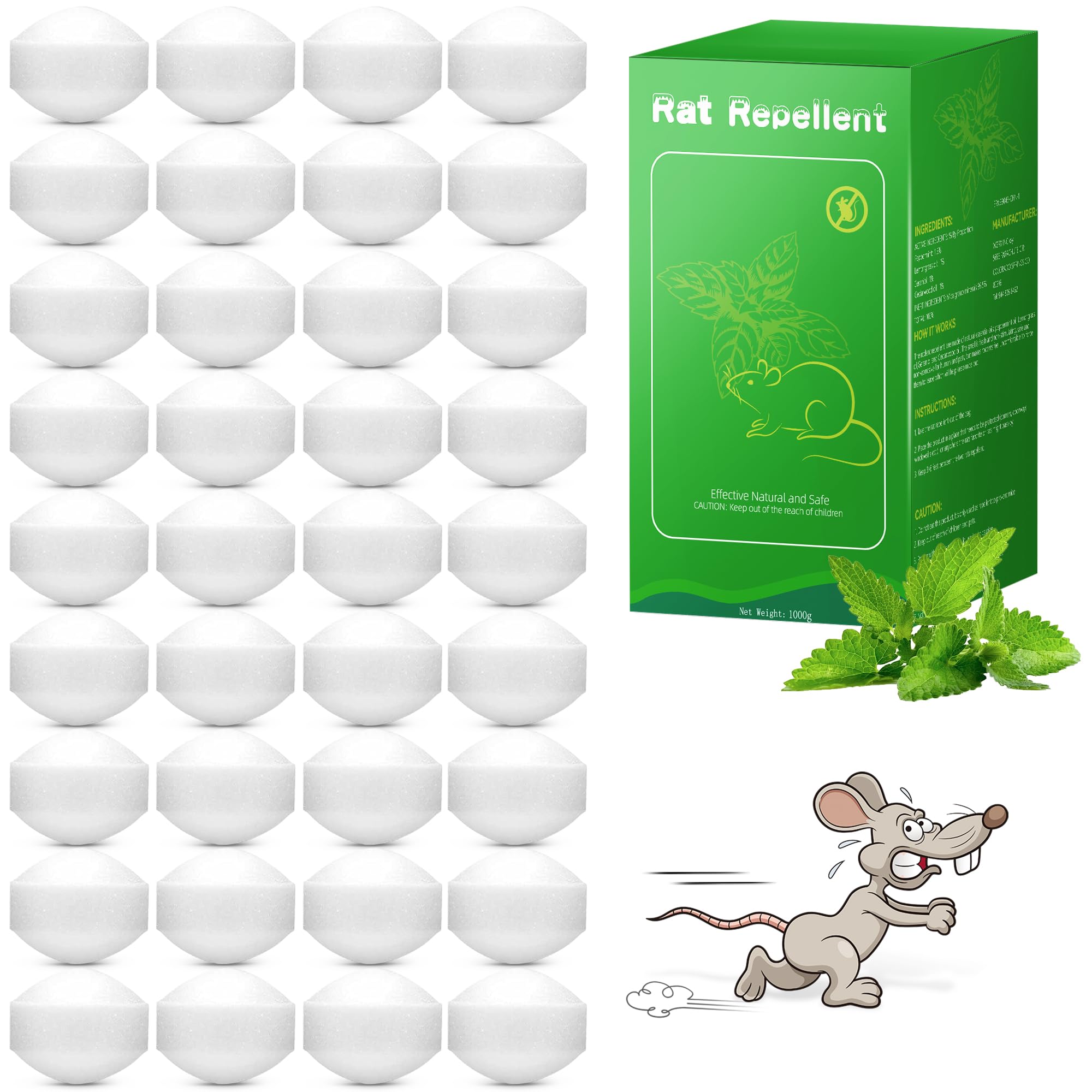 Peppermint Oil Rat Repellent - 48 Pack Mice Repellent Balls for Indoor House Garage Car Engine, Mouse Deterrent for Roaches, Ant, Bugs, Spider, Keep Mice Out Safe for Humans & Pets