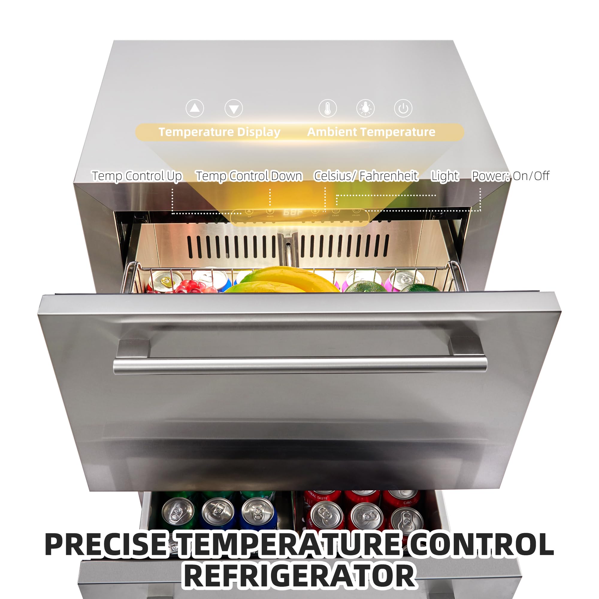 Towallamrk 24 Inch Under Counter Drawer Fridge, Outdoor Beverage Refrigerator, Undercounter Refrigerator for Home and Commercial Use, Stainless Steel Door, Fast Cooling, Low Noise