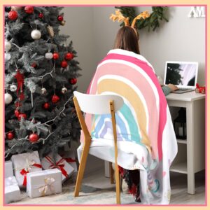 Vincreem Rainbow Blanket for Teen Girls Boho Flannel Rainbow Blanket Plush Soft Pastel Rainbow Blanket Decor for Teen Girl Room Bed 60 x 50 Inch