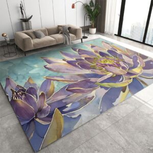 vintage oil painting lotus area rug, blooming lotus non slip carpet, low pile fade resistant easy machine washable rug for living room bedroom kitchen dining room decor floor mat - 2 ft x 3 ft