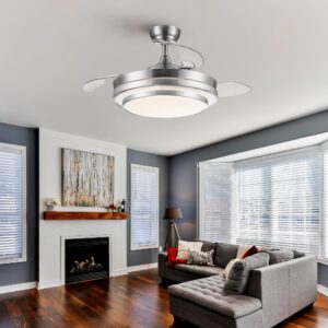 42 in. Retractable Ceiling Fan with Remote Control Brushed Nickel