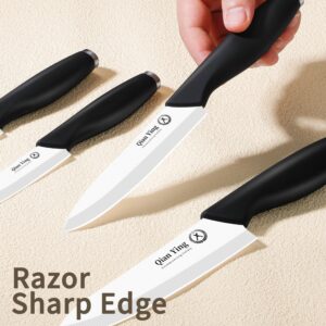 Ceramic Knife Set for Kitchen with Sheath: Sharp Blade Fruit Cutting Knives with Cover Clean Cut Edge Black Handle