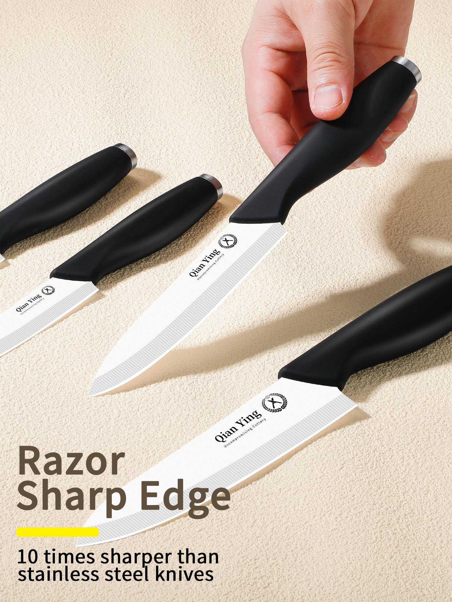 Ceramic Knife Set for Kitchen with Sheath: Sharp Blade Fruit Cutting Knives with Cover Clean Cut Edge Black Handle