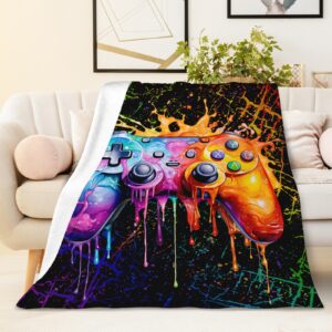 Gaming Throw Blanket - 60x50 Inches Throw Size Blanket for Kids, Boys - Cozy Comfortable Gamepad Blankets for Bed, Couch - Gamer Accessories for Boys Room