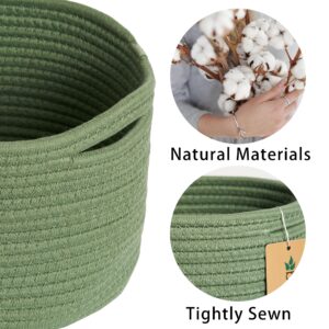 Storage Basket for Organizing | Cube Closet Rope Baskets | Cute Small Woven Toy Baskets for Nursery & Shelves | Empty Decorative Gift | Round 3Packs Green | 10”x10”x7.1”