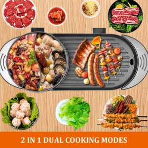 TECSPACE 2 in 1 Smokeless Hot Pot with Grill 2200W, 36.2"Length, 3.2 Qts.Korean BBQ Grill Pan Shabu Shabu Hot Pot with Divider, Dual Temperature Control, Suitable for 2-12 People for Family Party