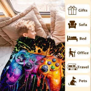 Gaming Throw Blanket - 60x50 Inches Throw Size Blanket for Kids, Boys - Cozy Comfortable Gamepad Blankets for Bed, Couch - Gamer Accessories for Boys Room